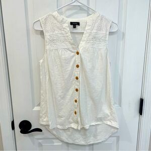 For Cynthia Beachwear White Button Down Lace Detail Tank Women’s Size M